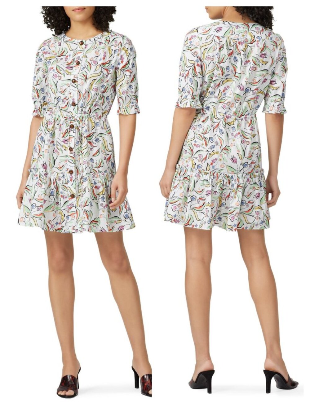 Saloni Billie C Cotton Textured Tie Waist Dress Sz US 8/UK 12 White Wildflower